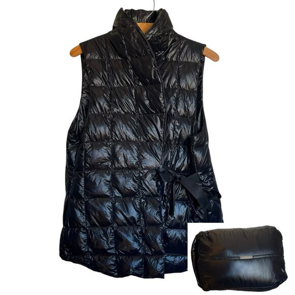 My Anorak Packable Down Puffer Vest Black Tie Waist Sleeveless Lightweight Large - Picture 1 of 14